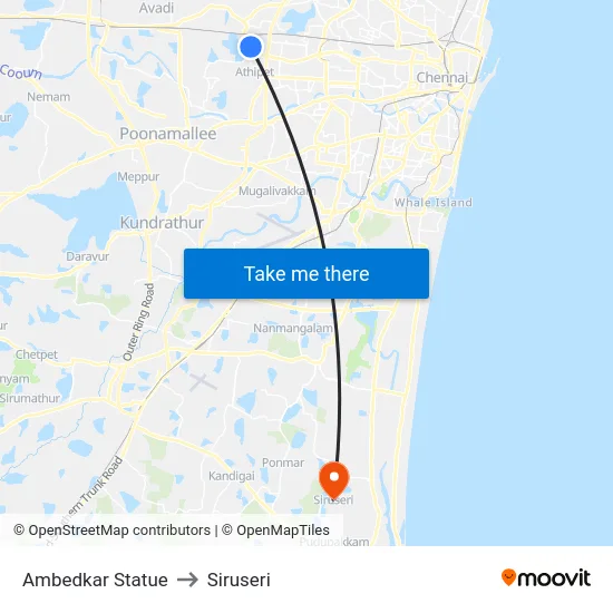 Ambedkar Statue to Siruseri map