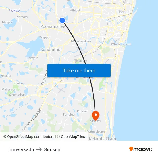 Thiruverkadu to Siruseri map