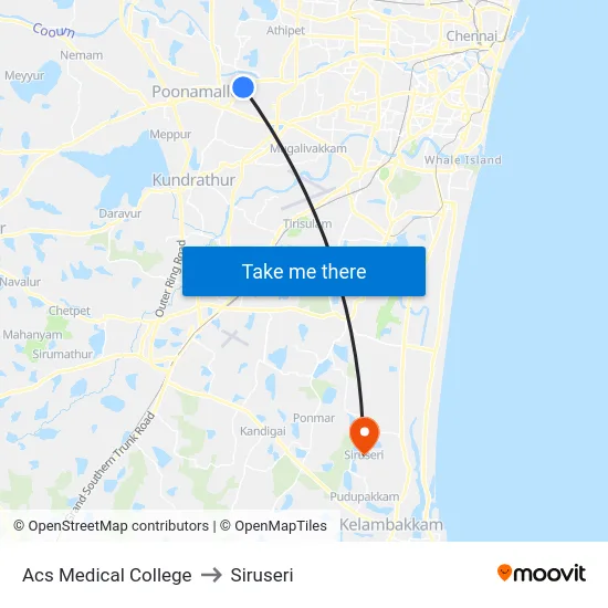 Acs Medical College to Siruseri map