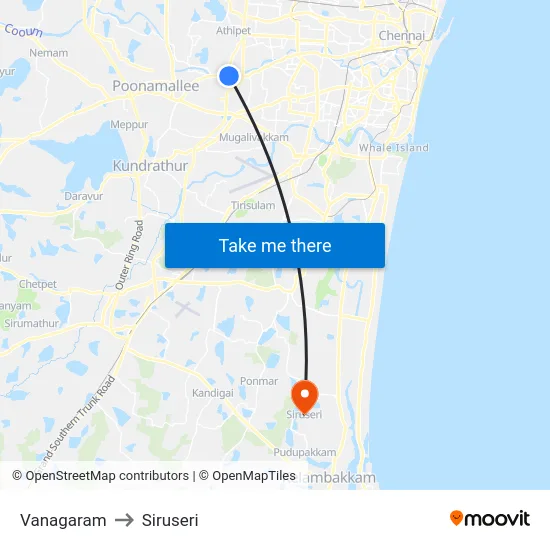 Vanagaram to Siruseri map