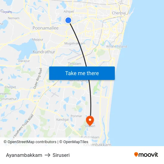 Ayanambakkam to Siruseri map