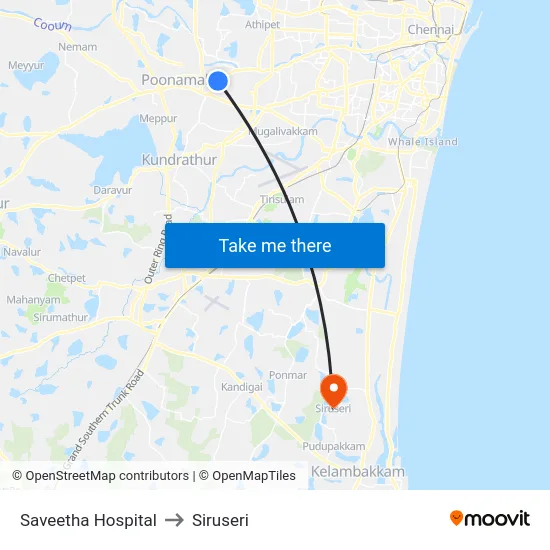 Saveetha Hospital to Siruseri map