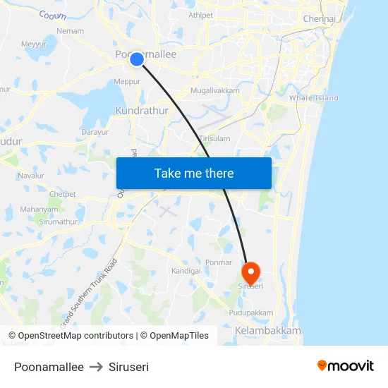 Poonamallee to Siruseri map