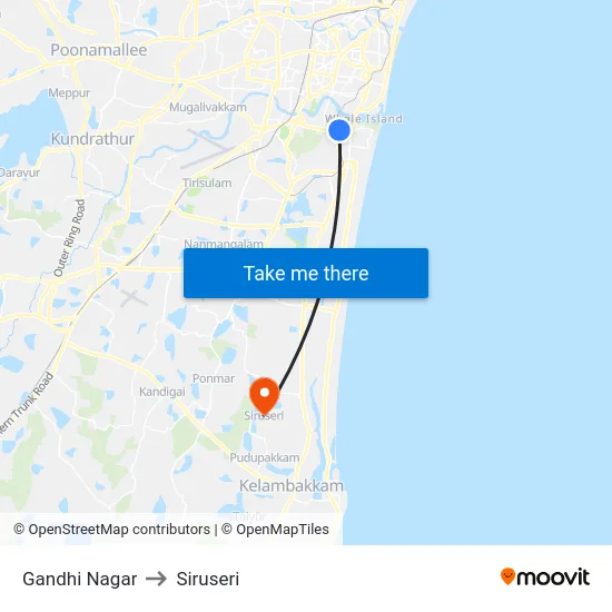 Gandhi Nagar to Siruseri map