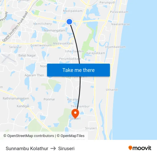 Sunnambu Kolathur to Siruseri map