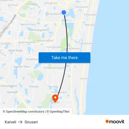 Kaiveli to Siruseri map