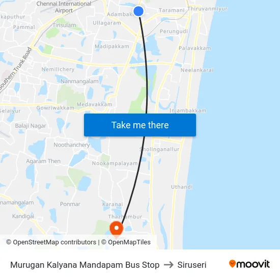 Murugan Kalyana Mandapam Bus Stop to Siruseri map