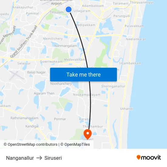 Nanganallur to Siruseri map