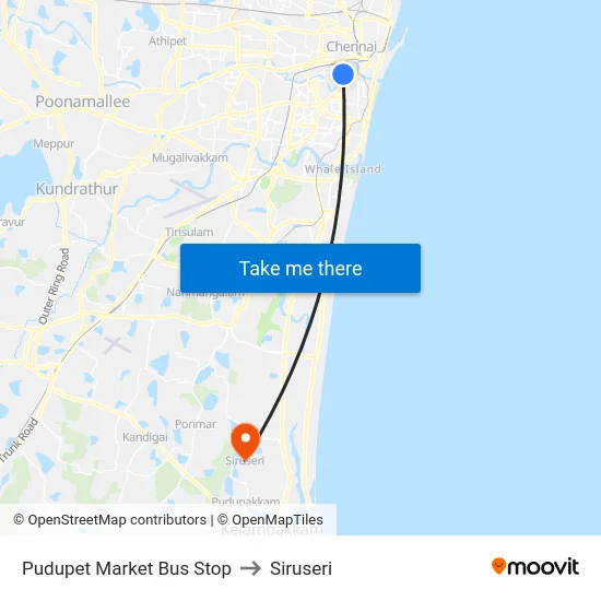 Pudupet Market Bus Stop to Siruseri map