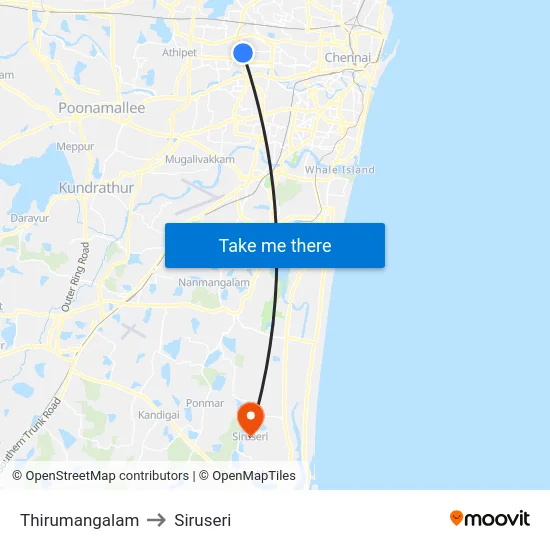Thirumangalam to Siruseri map