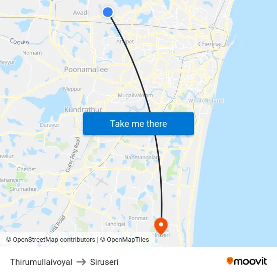 Thirumullaivoyal to Siruseri map
