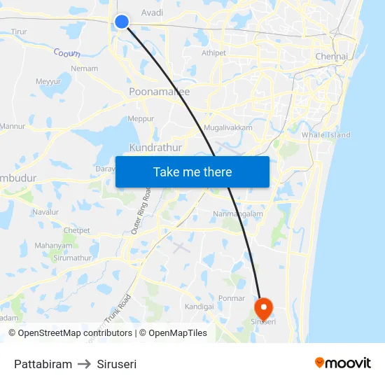 Pattabiram to Siruseri map
