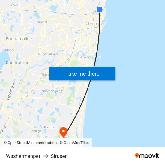 Washermenpet to Siruseri map
