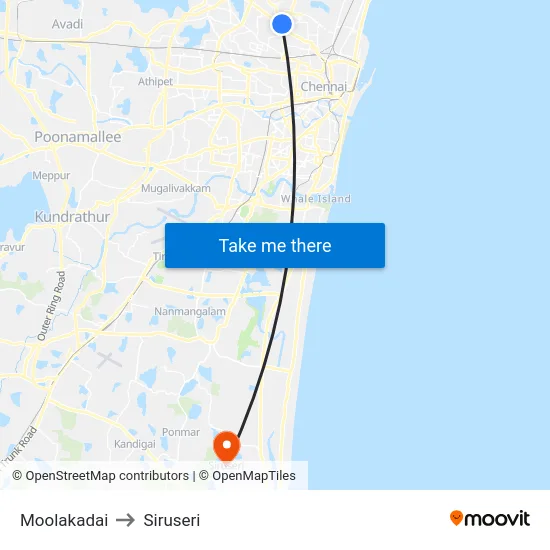 Moolakadai to Siruseri map