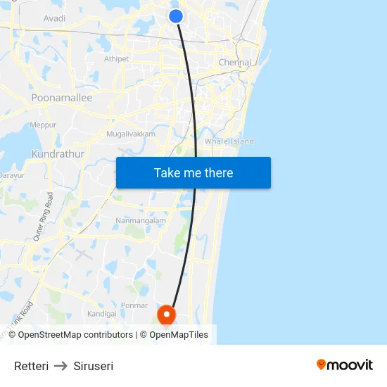 Retteri to Siruseri map