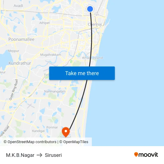 M.K.B.Nagar to Siruseri map