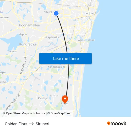 Golden Flats to Siruseri map