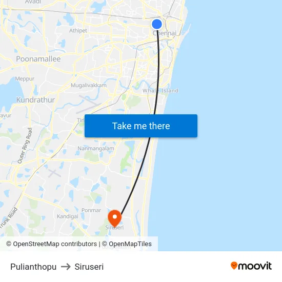 Pulianthopu to Siruseri map