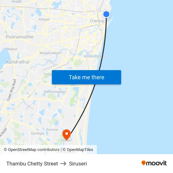 Thambu Chetty Street to Siruseri map