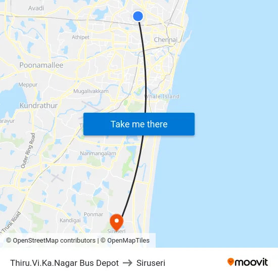 Thiru.Vi.Ka.Nagar Bus Depot to Siruseri map