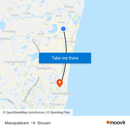 Manapakkam to Siruseri map