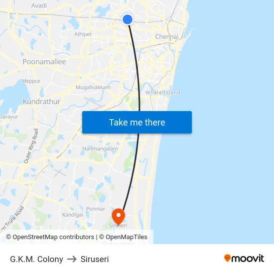 G.K.M. Colony to Siruseri map