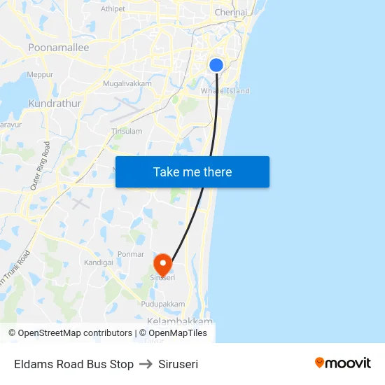 Eldams Road Bus Stop to Siruseri map