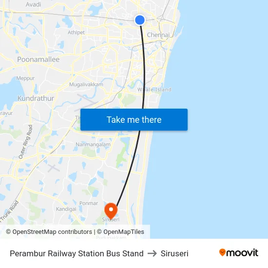 Perambur Railway Station Bus Stand to Siruseri map