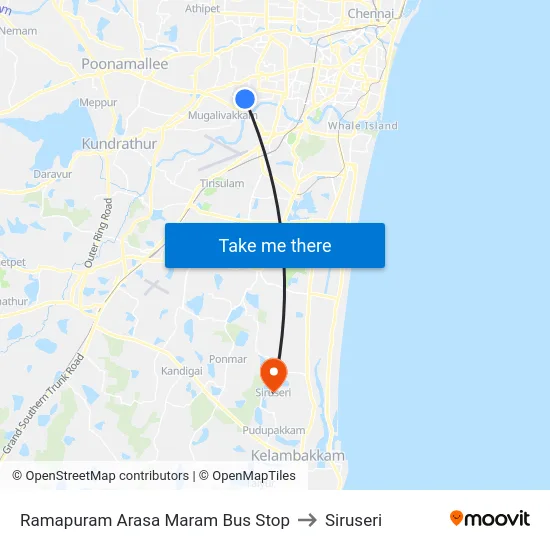 Ramapuram Arasa Maram Bus Stop to Siruseri map