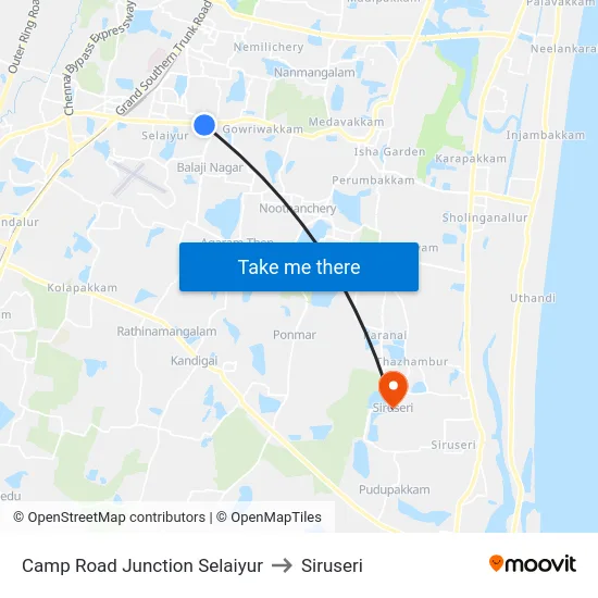 Camp Road Junction Selaiyur to Siruseri map