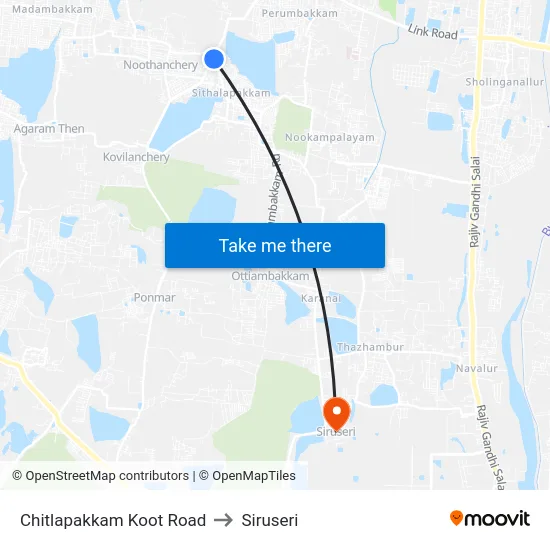 Chitlapakkam Koot Road to Siruseri map