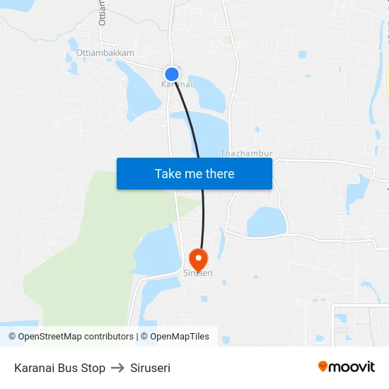Karanai Bus Stop to Siruseri map