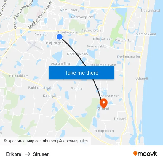 Erikarai to Siruseri map