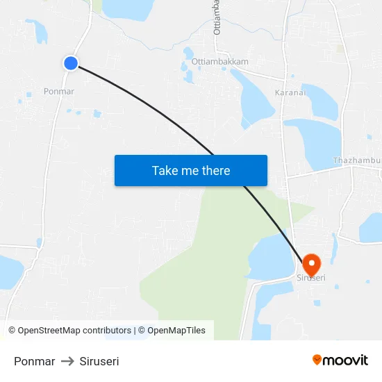 Ponmar to Siruseri map