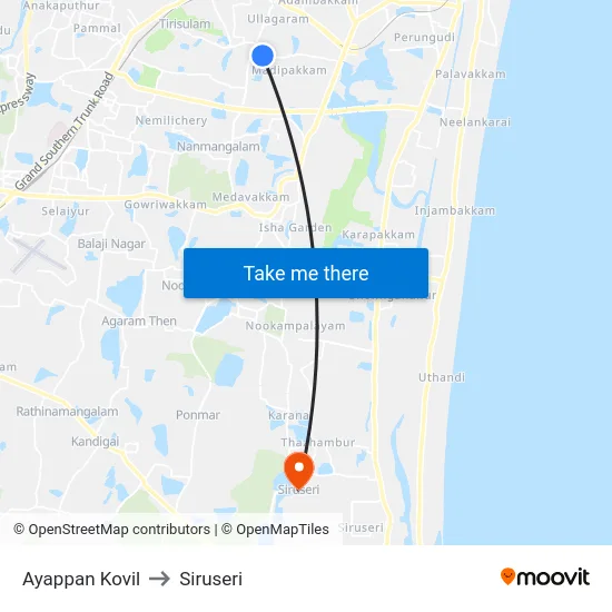 Ayappan Kovil to Siruseri map