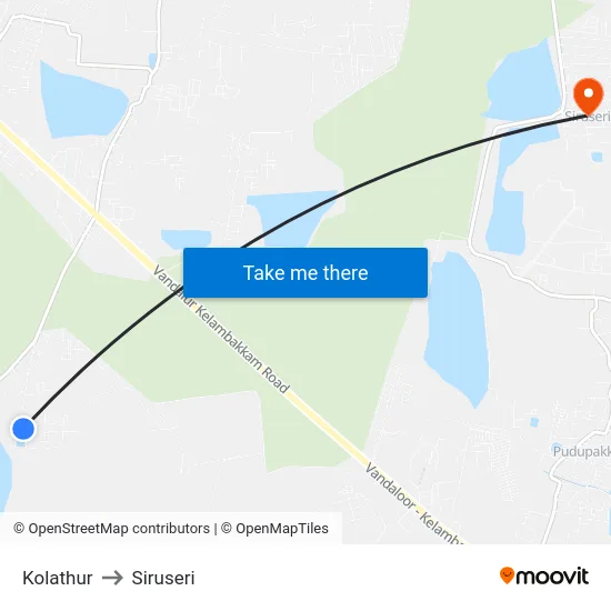 Kolathur to Siruseri map