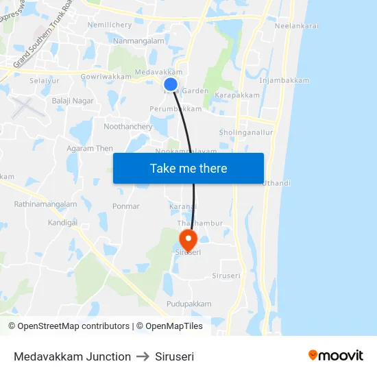 Medavakkam Junction to Siruseri map
