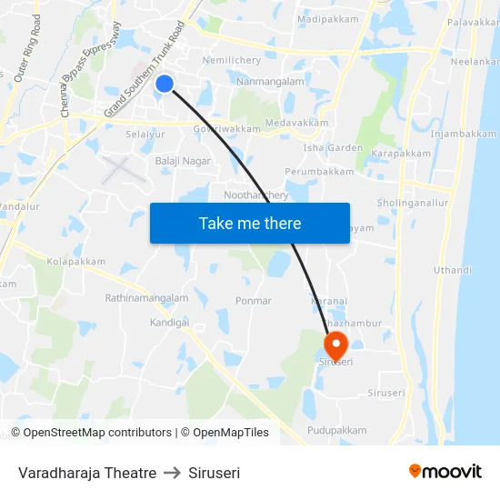 Varadharaja Theatre to Siruseri map
