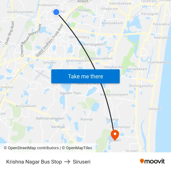 Krishna Nagar Bus Stop to Siruseri map
