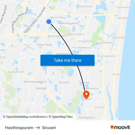 Hasthinapuram to Siruseri map