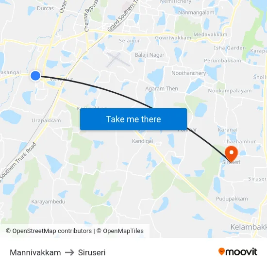 Mannivakkam to Siruseri map