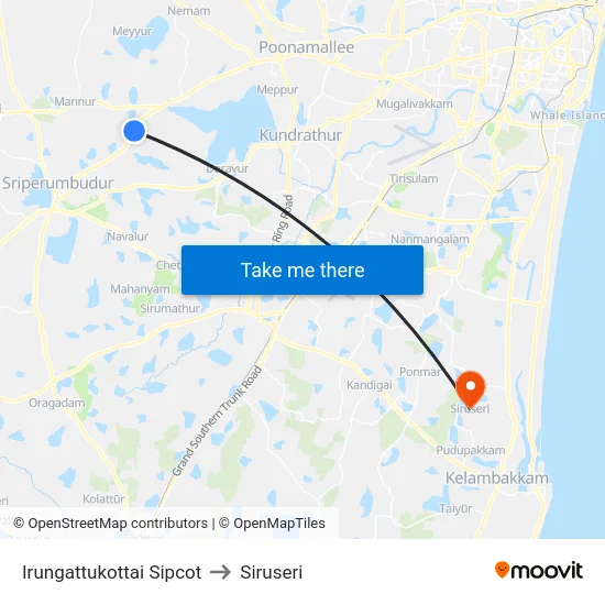 Irungattukottai Sipcot to Siruseri map