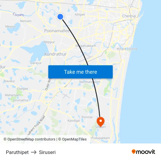 Paruthipet to Siruseri map