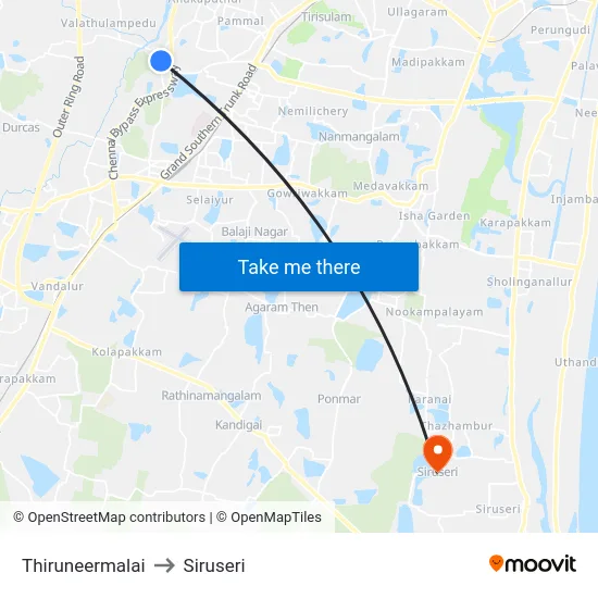 Thiruneermalai to Siruseri map