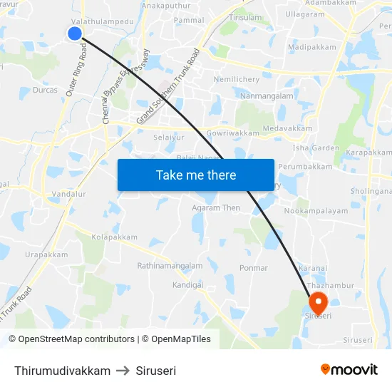 Thirumudivakkam to Siruseri map