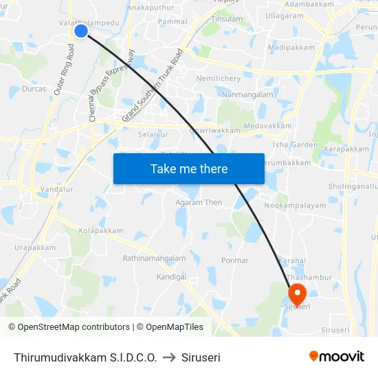 Thirumudivakkam S.I.D.C.O. to Siruseri map