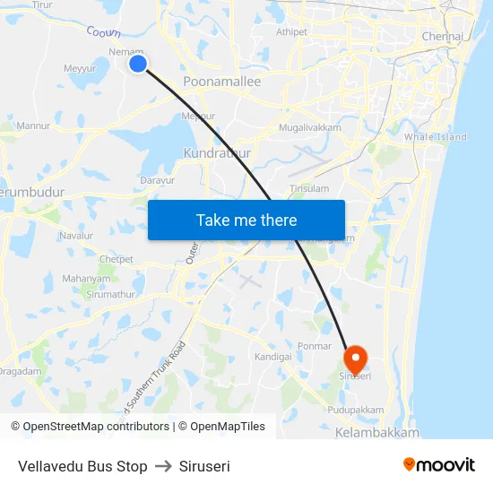 Vellavedu Bus Stop to Siruseri map