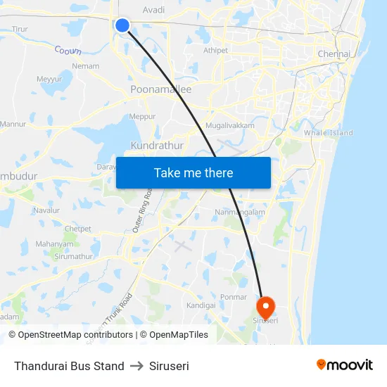 Thandurai Bus Stand to Siruseri map
