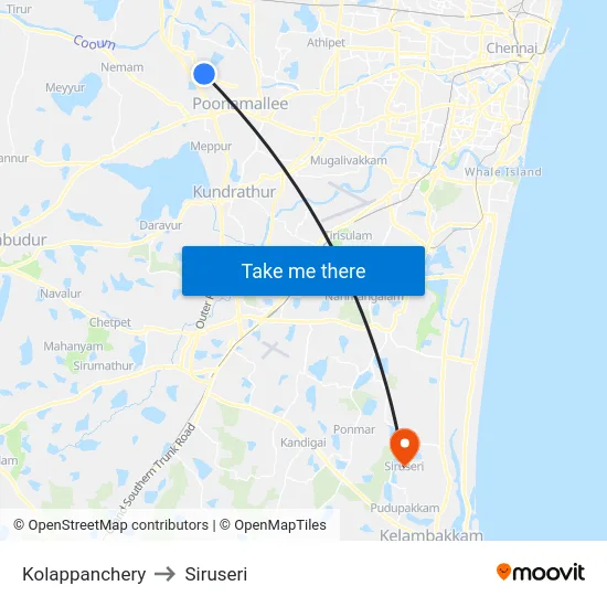 Kolappanchery to Siruseri map