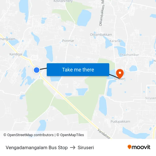 Vengadamangalam Bus Stop to Siruseri map